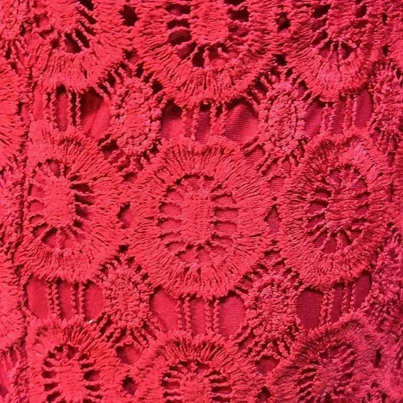 JessaKae Collared Long Sleeve Red Crochet/Lace Dress Size M - Picture 5 of 10